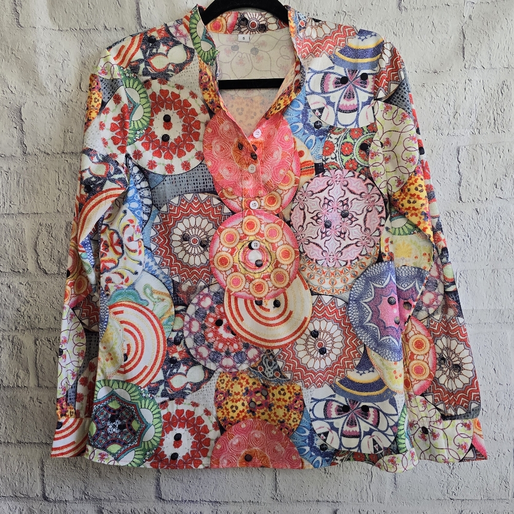 Colorful Boho Lightweight Unique Patterned Button… - image 2